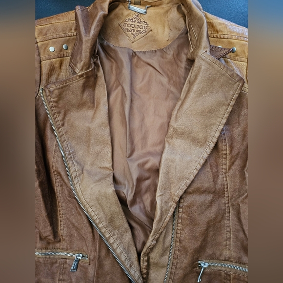 NWOT - Jou Jou Faux Leather Distressed Brown  Moto Jacket - Size 2X - Picture 11 of 12